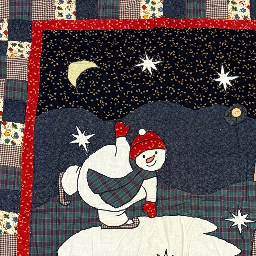Vintage Snowman Quilted Blanket Wall Hanging 48x60 Holiday Decor